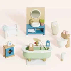 Wooden Dollhouse 19 Piece Bathroom Furniture Set