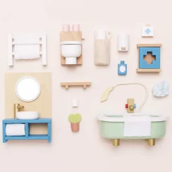 Wooden Dollhouse 19 Piece Bathroom Furniture Set